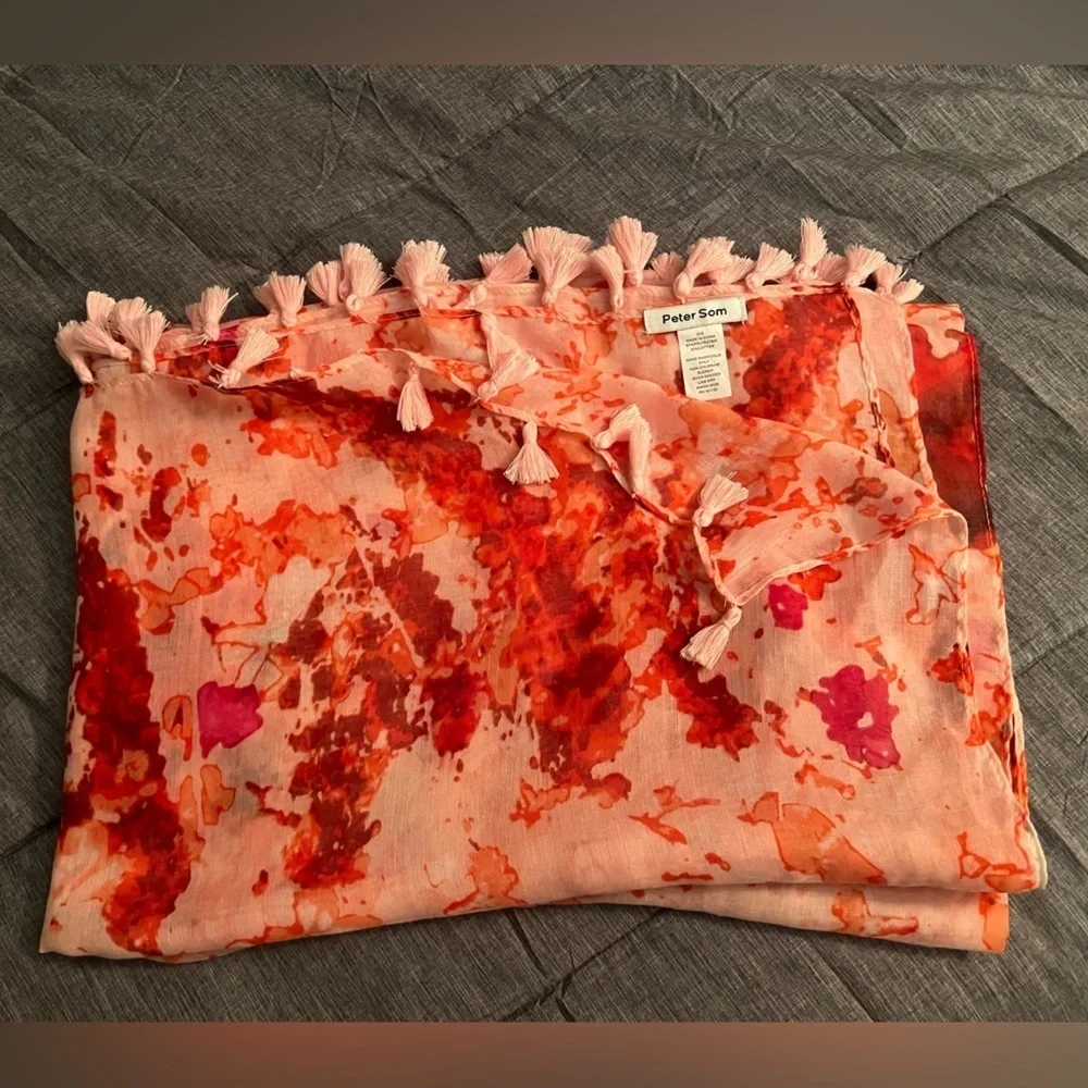 Peter Som Tassel Scarf Sarong in Pink & Red Floral Print Summer Beach Wrap